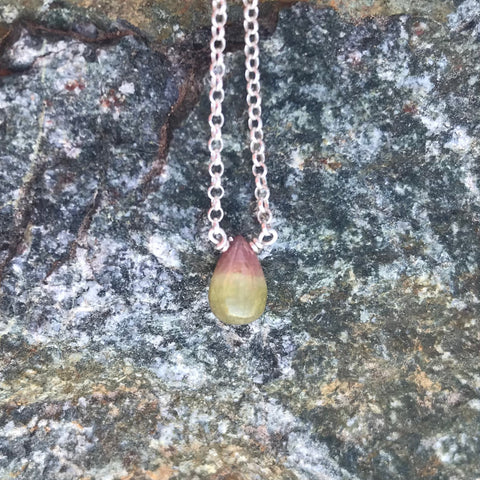 Watermelon Tourmaline Briolette Sterling Silver Necklace